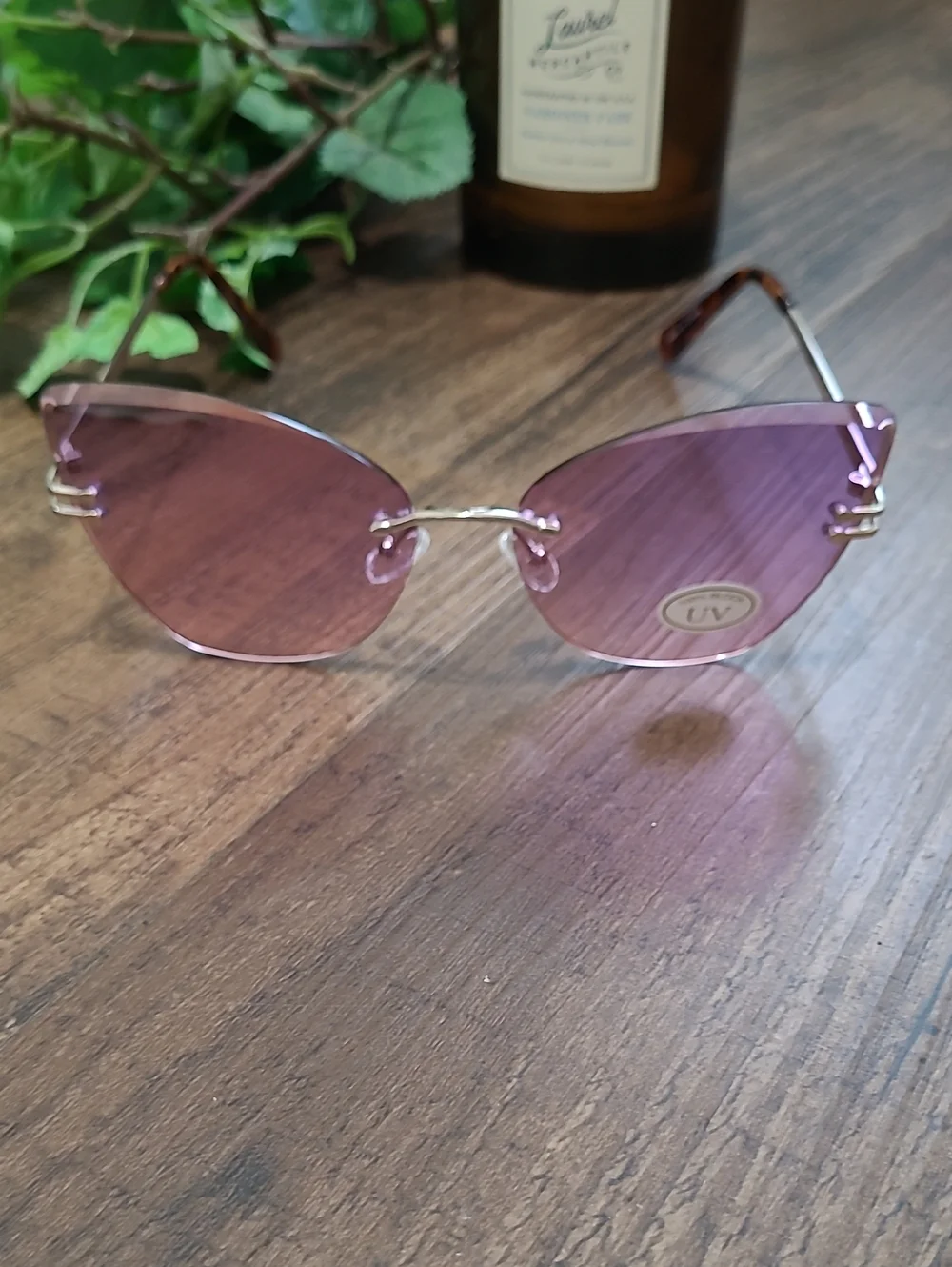NWT Purple Tinted Cat Eye Rimless Sunglasses